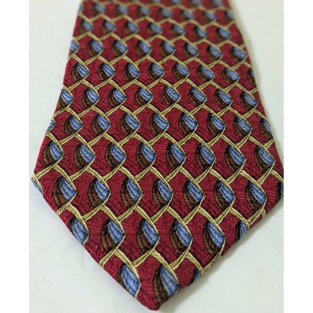 VILLA BOLGHERI Men's Luxury Silk Jacquard Tie Red Chain-link Italy 58 x 3.75